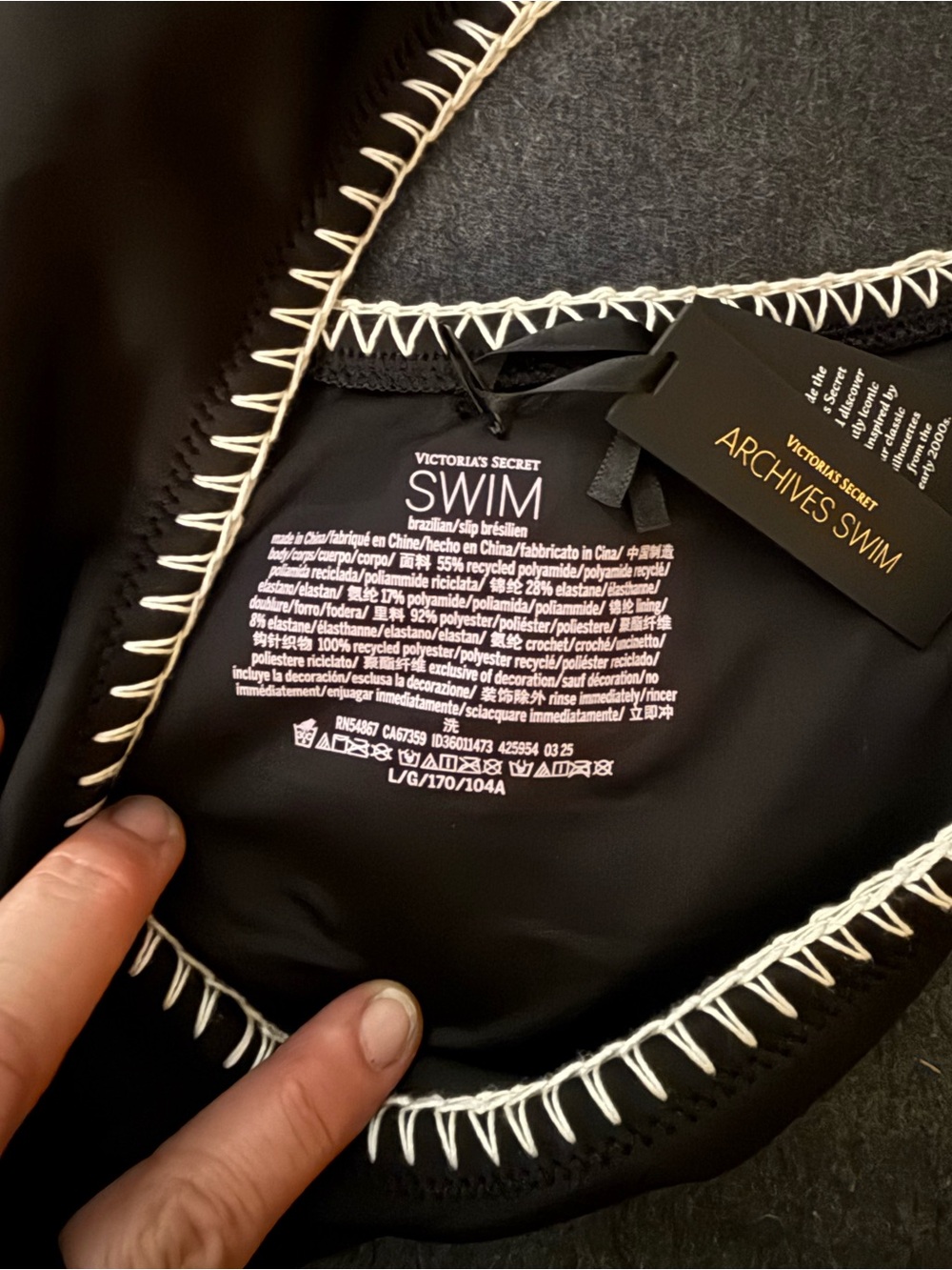 Victoria's Secret Black One-Piece with Cream Crochet Trim - Picture 2 of 4